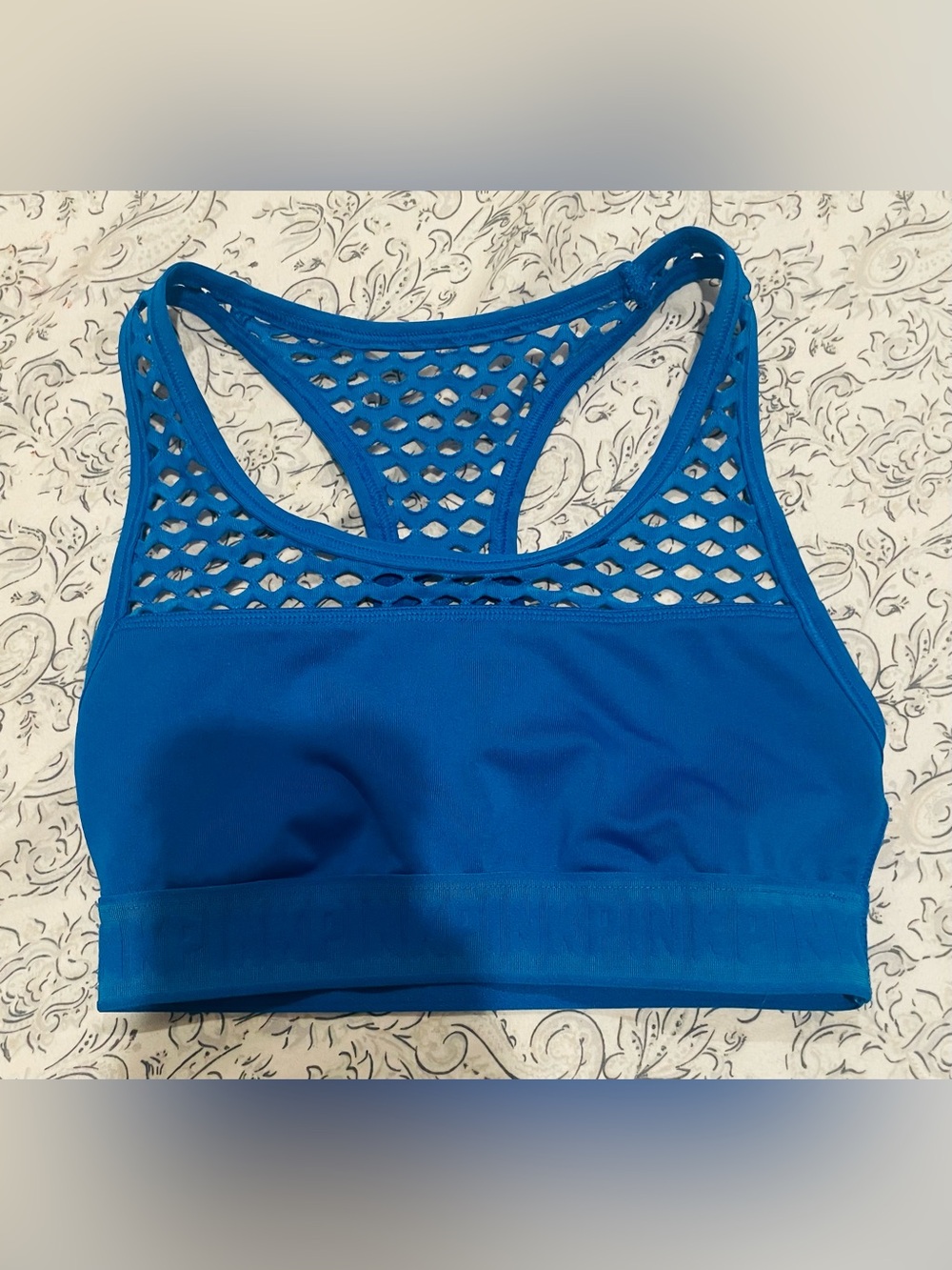 PINK Blue Mesh Racerback Sports Bra